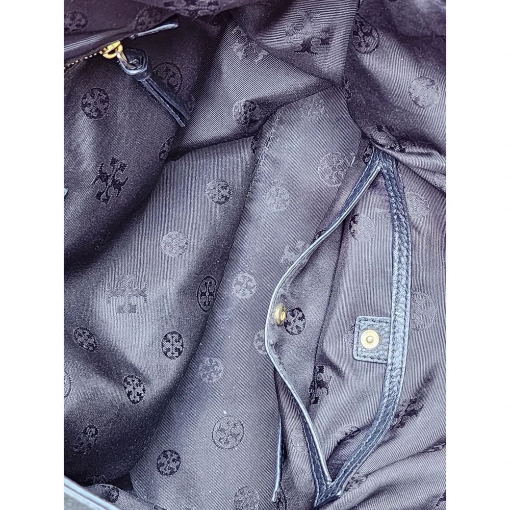 Tory Burch Britten Black Pebbled Leather Tote Bag Gold‎ Chain Shoulder Bag Large